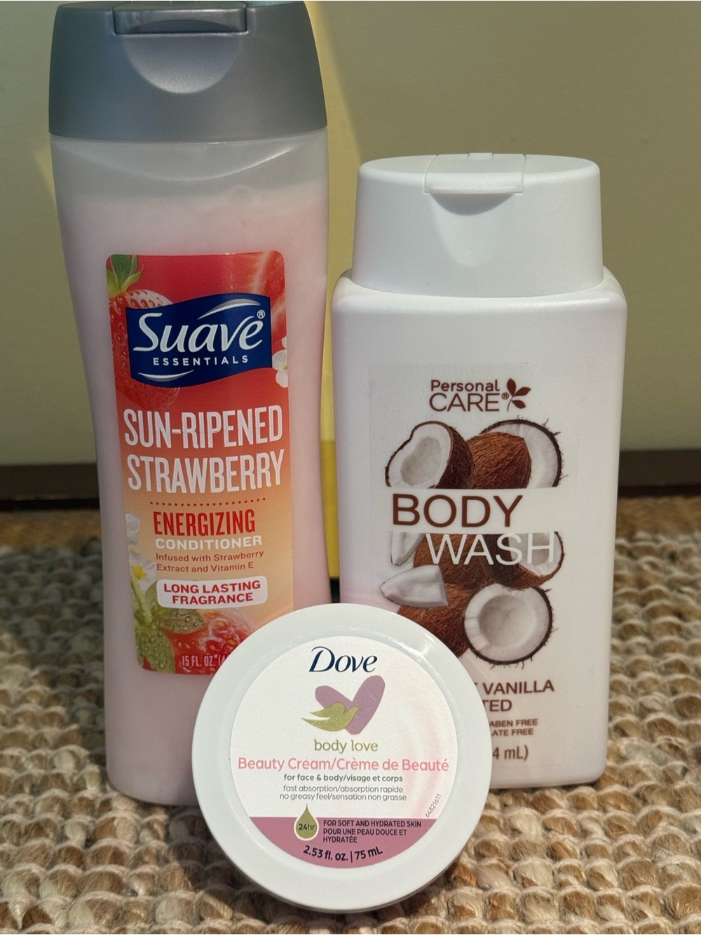 Bundle Suave Conditioner, Personal Care Body Wash, Dove Beaty Cream. 3 pieces.